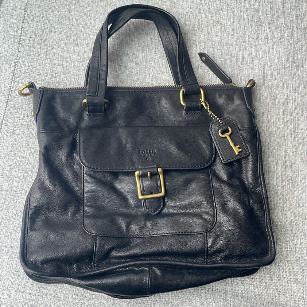 Fossil black leather crossbody with top handle option